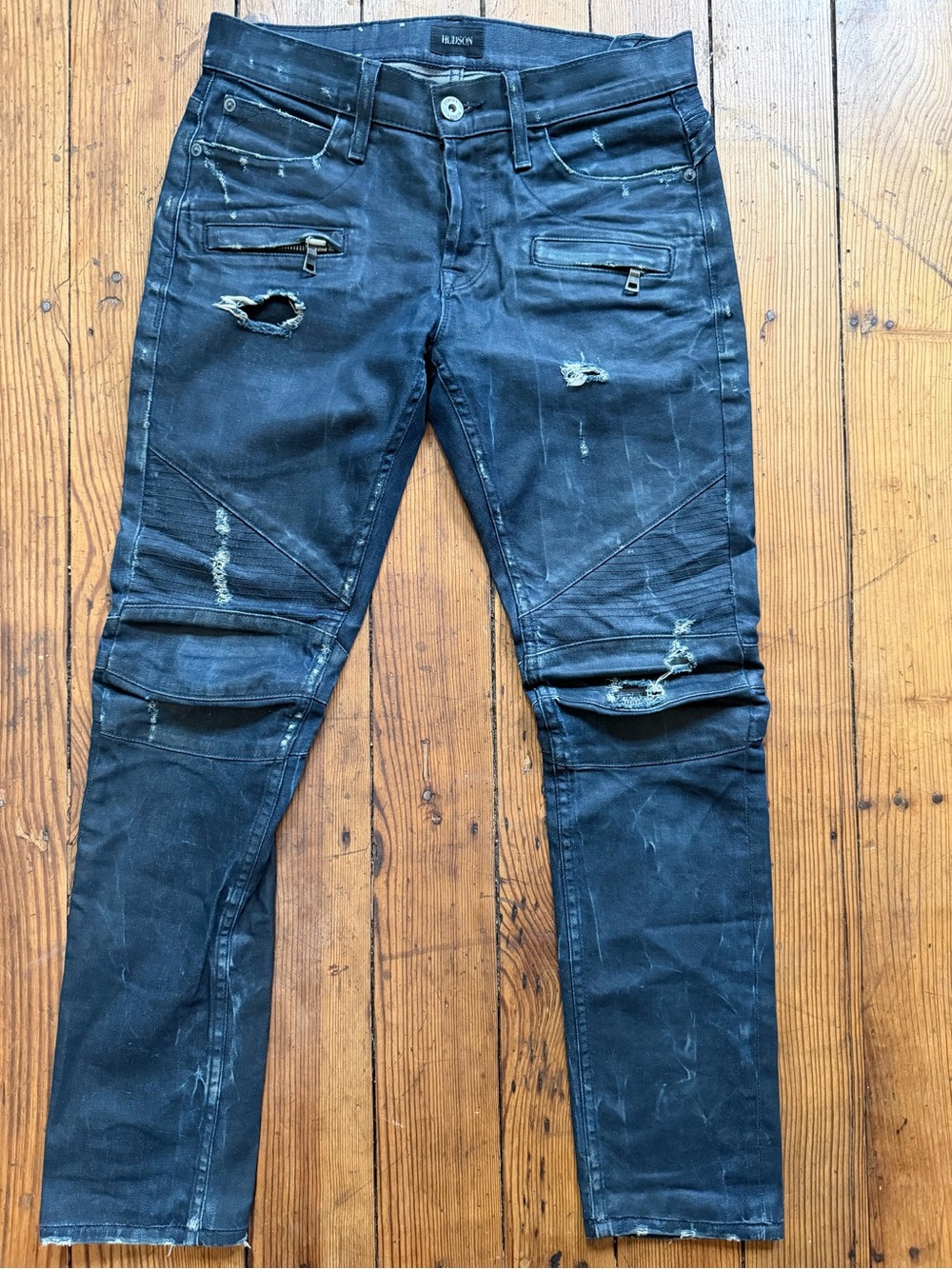Hudson Jeans Men's Slim Moto Distressed Indigo W29 Stretch Denim